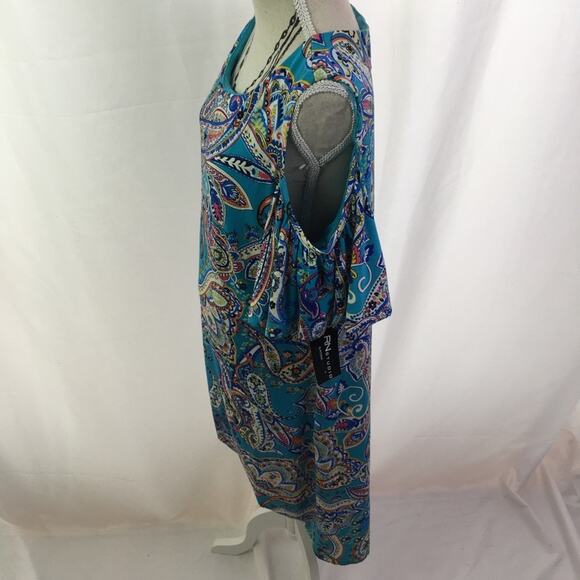 RN Studio Cold Shoulder Paisley Dress Turq Multi 6 - Picture 7 of 16